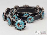 Very Intricate Vintage Zuni Turquoise Sterling Silver Concho Belt, 66g