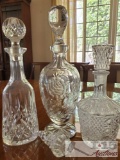 3 Beautiful Glass Decanters with an extra topper