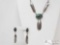 Native American Artist Marked Sterling Silver Feather and Turquoise Stone Necklace Set, 53.4g