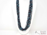 Amazing Black Onyx 20 Strand Native American Hand Beaded Necklace with Sterling Silver Clasp