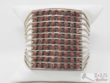 Zuni 10 Row Handmade Sterling Silver Coral Bracelet -S. Livingston Bracelet