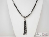 Handmade Sterling Silver Native American Pawn Bead Necklace with Tassel