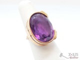 Vintage 14kt Rose Gold Amethyst Ring Stone 6+ct.