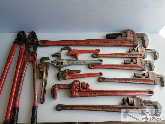 10 Assorted Ridgid Pipe Wrenches and Two