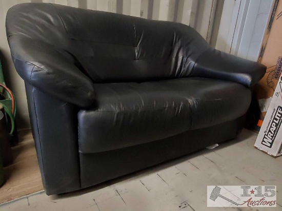Black Leather Love Seat Couch