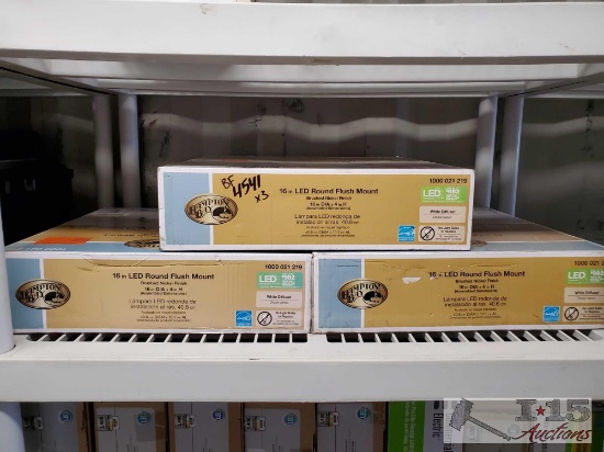 Three 16in LED Round Flush Mount Light fixtures