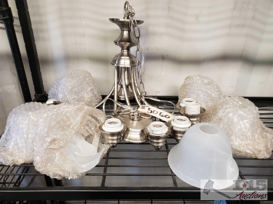 Metal Lighting Fixture w/ six glass shades