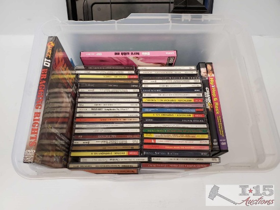 Tote of approx. 55 Misc. CDs and DVDs