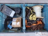 Electric Fence Controller w/ Wire and Equip., and Misc Tote of Ropes and Tie Downs