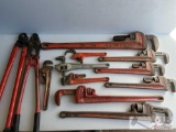 10 Assorted Ridgid Pipe Wrenches and Two