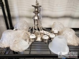 Metal Lighting Fixture w/ six glass shades
