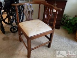 Wood Corner Chair w/ Cream Colored Floral Cushion