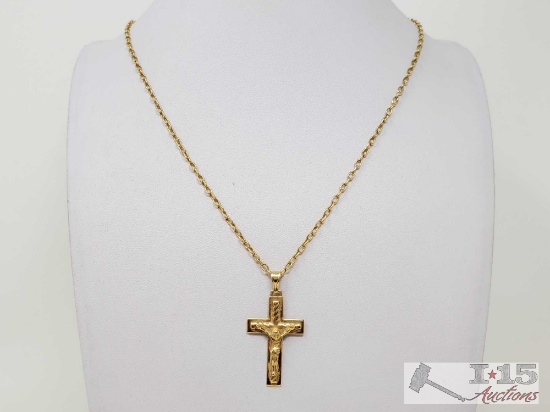 18k Gold Necklace with Cross Pendent, 12g