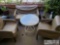 Patio Set, 3 Chairs, Glass Top Table, an Outdoor Wooden Coffee Table