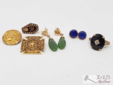 10k Gold Jewelry, Onyx & Diamond Ring, Jade Earrings, Cobalt color earrings, pins & medallions.