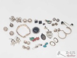 Beautiful Sterling Silver Jewelry, Pierced earrings w/ turquoise other stones, bracelet, & pendants