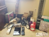Household lot of electronics, fans, flashlights, and more