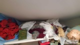 Lot of Holiday Decorations including a Harrods Dog and Vintage Doll Baby