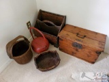 Decorative Baskets, Magazine Bin and Small Wood Trunk