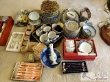 Large China and Asian Style Dish Set, Utensils, Coasters, and Decor Monograms