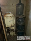 Vintage Sparkletts Water Cooler with 4 Glass 5 Gallon Jugs and 3 Wood Crates
