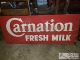 Carnation Fresh Milk Steel Sign with Wooden Frame