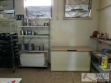 Kenmore Freezer, Igloo Ice Chest, Large Pots, Stainless Steel Shelf, Stainless Steel Bench, and More