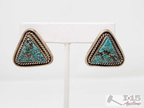 Authentic Native Turquoise Sterling Earrings, 16.7g