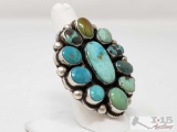 Kathleen Artist Signed Sterling Silver Signed Turquoise Chunky Ring, 28.1g