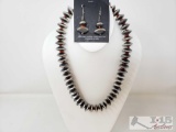 Handmade Native American Sterling Silver Necklace set w/ Blood Red Coral Stones