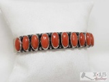 Native American Sterling Silver AND CORAL Old Pawn Cuffed Bracelet, 46.8g