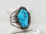 Old Pawn Native American Handmade Turquoise Sterling Silver Cuffed Bracelet