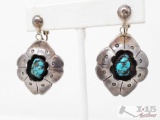 Native American Turquoise Sterling Silver Earrings, 17.2