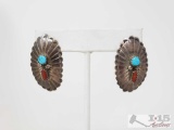 Turquoise and Coral Native American Handmade Earrings, 6.8