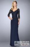 La Femme Laced V-Neck Navy Blue Dress,8