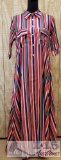 Long Color Striped Button Up Dress, L