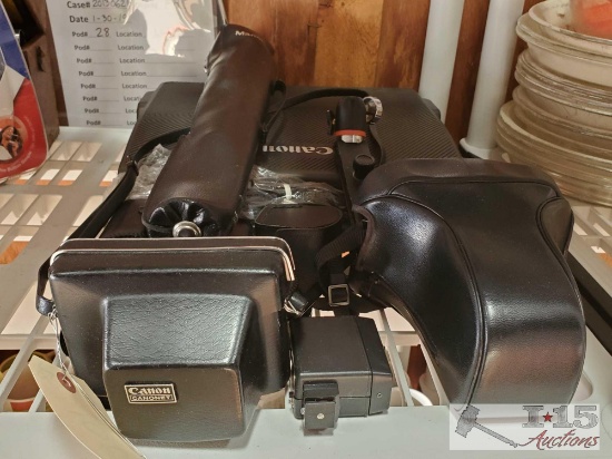 2 Canon Camers, Canon Typest Type Writer and Camera Lens