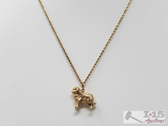 14k Gold Necklace with Dog Pendent, 17.6g