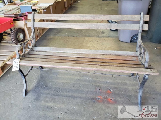 Wooden Outdoor Bench w/ Iron Side Pieces