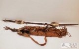 Authentic Native American NAVAJO HANDMADE Buckskin Bow Arrow Set Case with Real Fur and Beads