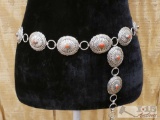 Sterling Silver Native American Concho Belt with Bed Red Coral, 290.2g