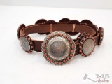 Native American Sterling Silver Coral Concho Belt w/ Morgan Silver Dollar Conchos Signed by Artist