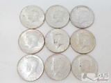 Nine 1964 Silver Kennedy Half Dollars
