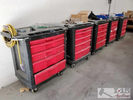 5 Tool Boxes w/ Five Drawers and Wheels