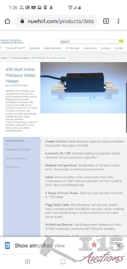 5 New NuWhirl Inline Water Heater