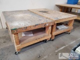 Two Wood Work Tables w/ Locking Wheels