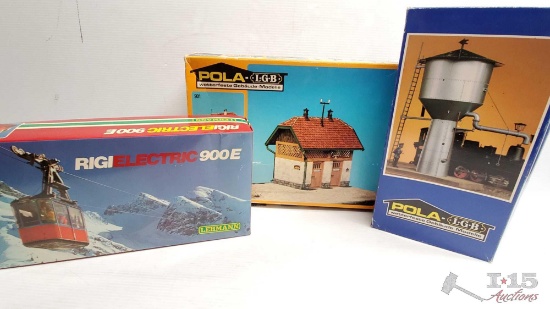 LGB G Scale Outhouse, Lehmann RigiElectric 900E and LGB Water Tower 922
