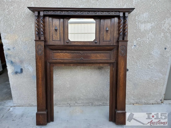 Antique Wood Fire Place Mantel w/ Mirror