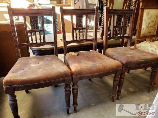 3 "The Antique Guild" Wood Chairs w/ Leather Cushion