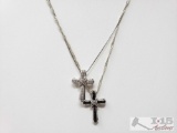 2 Silver Diamond Cross Necklaces, 6.9